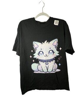 Comfort Colors Black Graphic Tee With Cute Cat Design Size L